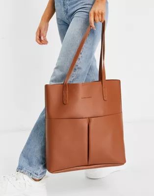Claudia Canova unlined two pocket tote bag with removable pouch in tan | ASOS (Global)