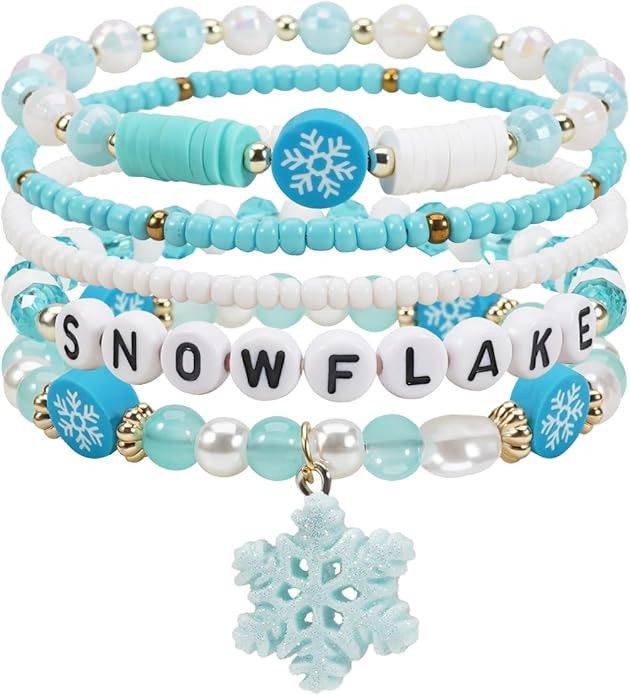 Christmas Beaded Stretch Bracelets Stackable Bracelet Holiday Jewelry for Women | Amazon (US)