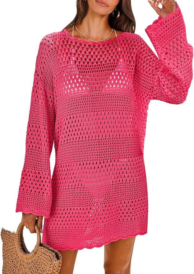 ANRABESS Women Swimsuit Crochet Swim Cover Up Summer Bathing Suit Swimwear Knit Pullover Beach Dr... | Amazon (US)