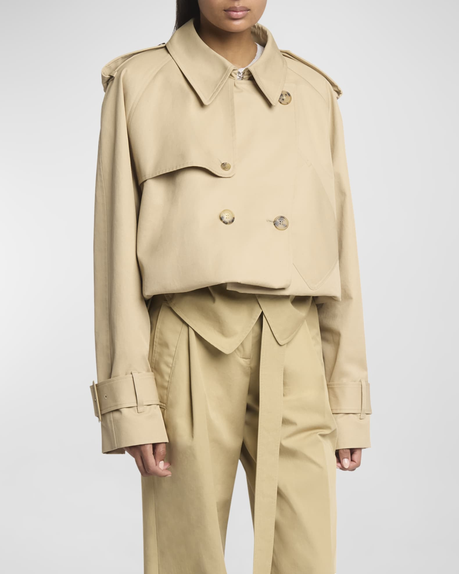 Cropped Double-Breasted Trench Coat | Neiman Marcus