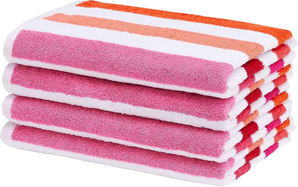 Amazon Basics Cabana Stripe Beach Towel - Pack of 4, Pink Multi | Amazon (US)