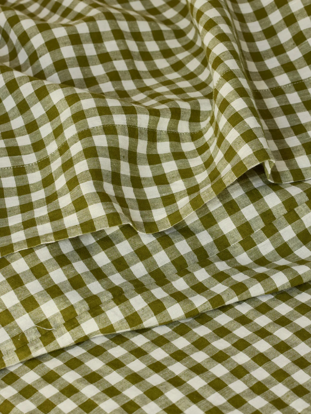 Botanical Green Gingham 100% Linen Flat Sheet | Piglet