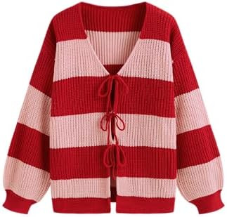 CIDER Cardigan Sweater for Women Tie Front Striped Long Sleeve V Neck Cute Y2k Fall Trendy Outfit... | Amazon (US)