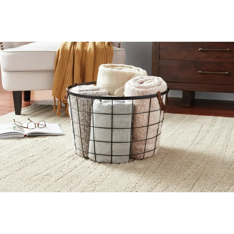 Mainstays, Round Wire Basket With Handles, Large Size, Black - Walmart.com | Walmart (US)