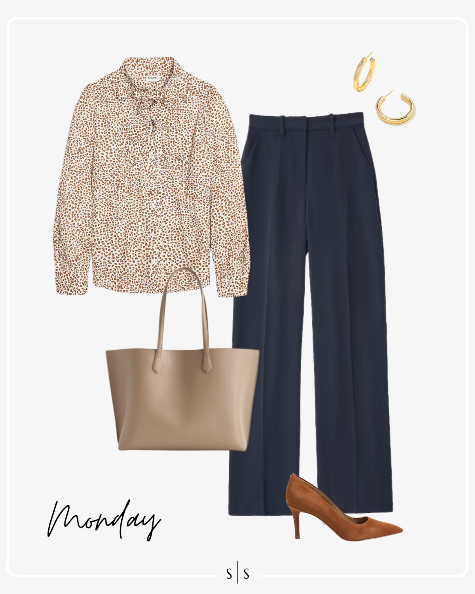 Style Guide of the Week | Teacher  Edition: mix of transitional Summer to Fall casual pieces for the week! 

Leopard blouse, trouser pant, neutral pump, gold hoop earrings, leather tote 

Timeless style, Teacher outfit ideas, Teacher style, Back to School outfit, warm weather style, Fall outfit, Summer outfits, closet basics, casual style, chic style, everyday outfit. See all details on thesarahstories.com ✨ 

#LTKBacktoSchool #LTKstyletip #LTKFind