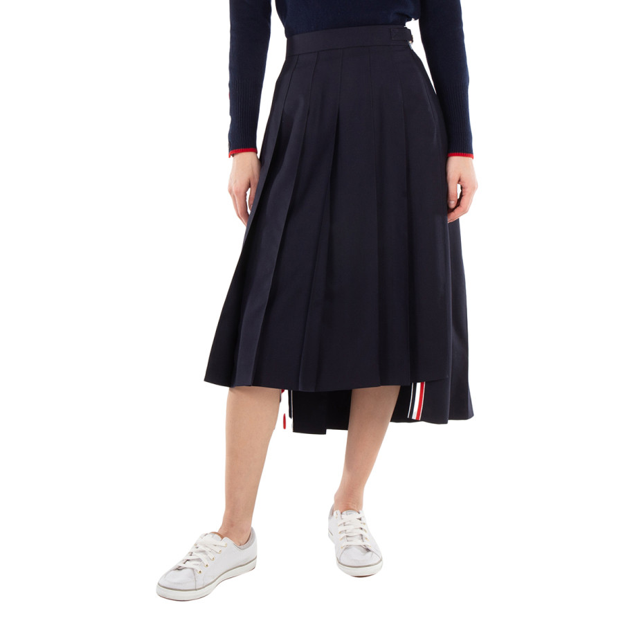 Thom Browne Ladies Navy Twill Pleated Midi Skirt | Jomashop.com & JomaDeals.com