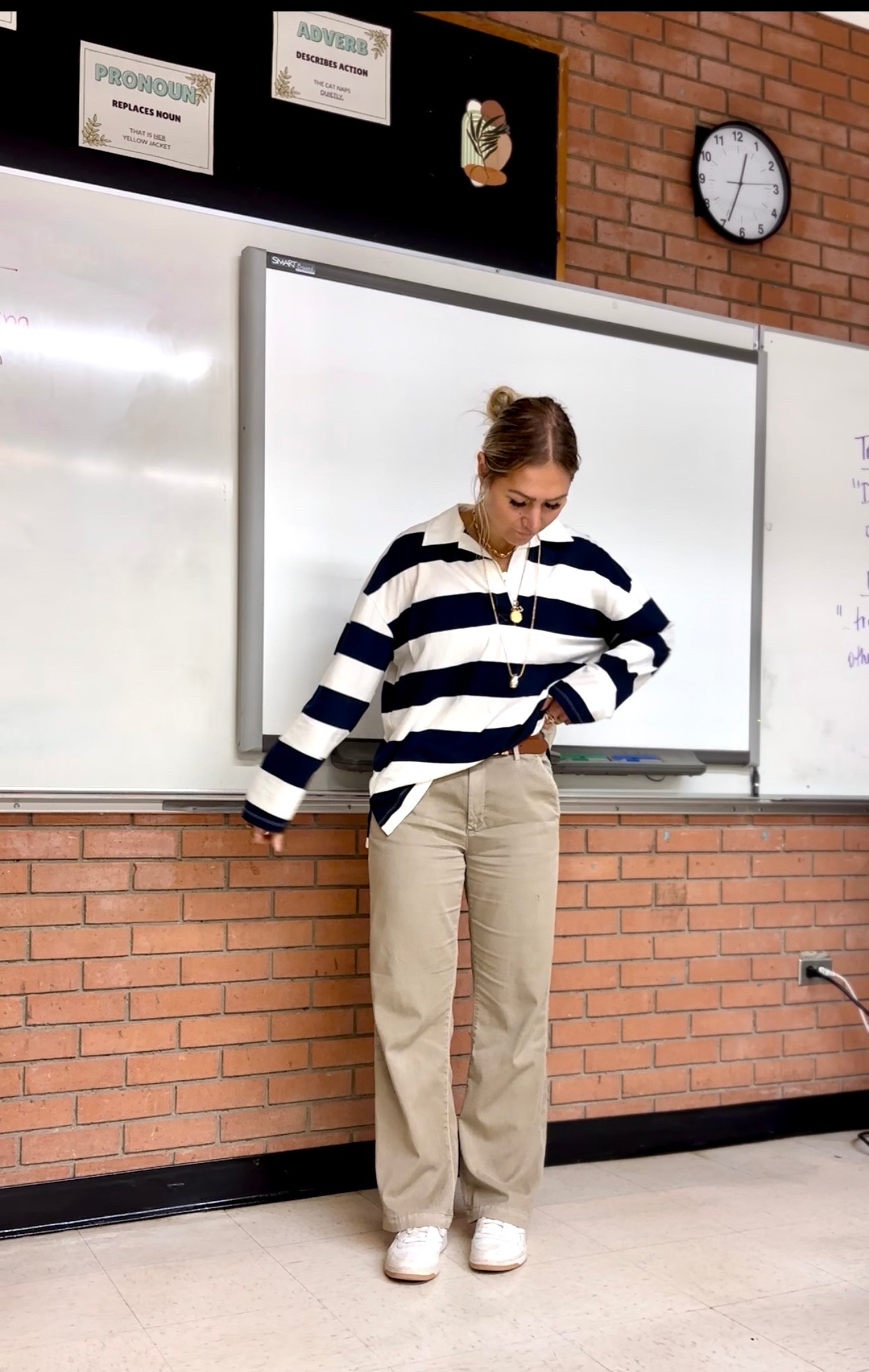 Teacher outfit. Chinos and oversized striped shirtt

#LTKworkwear #LTKfall #LTKcanada