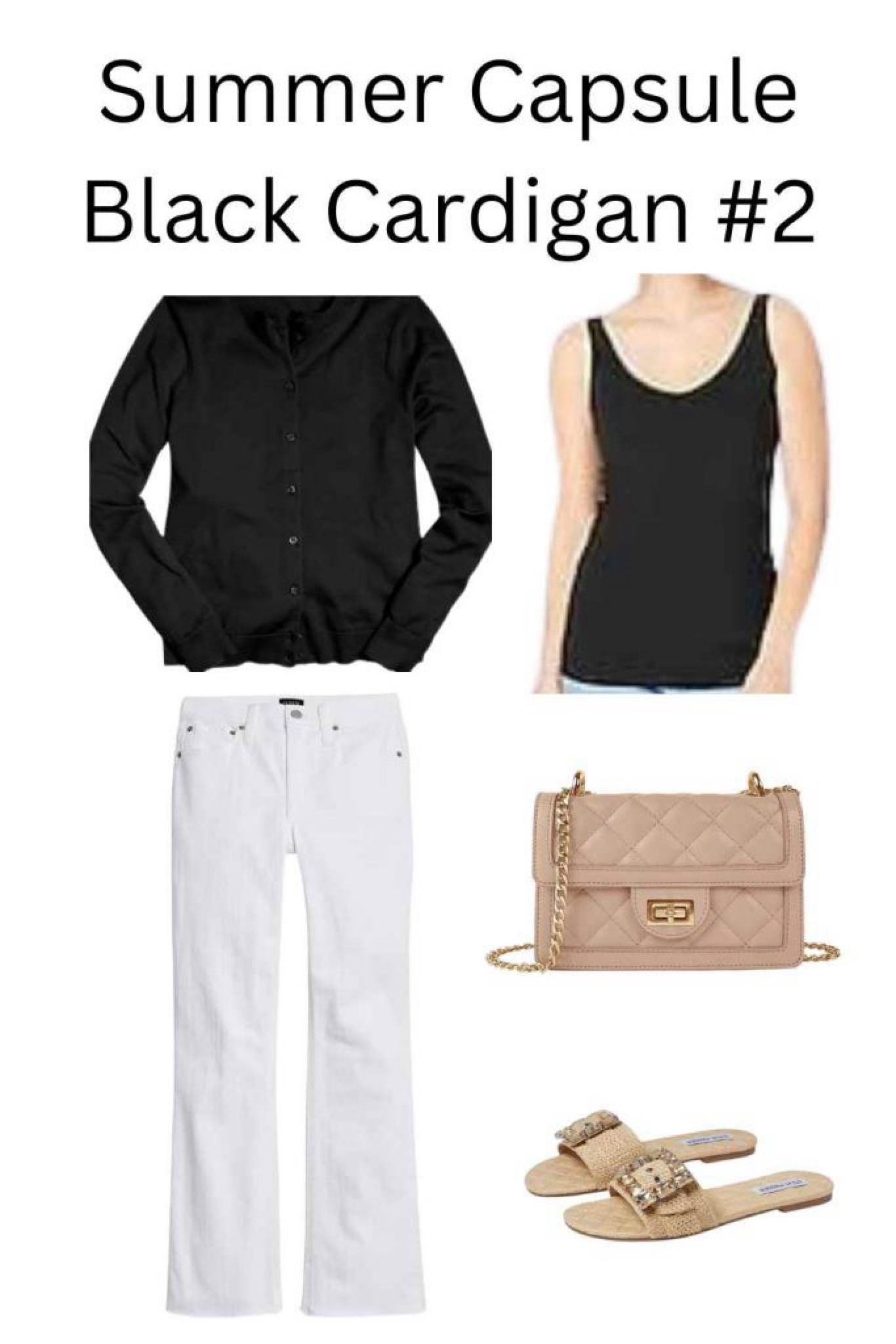 I am thrilled to show you 50 casual, classic, chic, summer outfits from my summer capsule wardrobe 2024! 
This is the link for the post to show you the items and how to enjoy them to the fullest: Summer Capsule Wardrobe 2024: 17 More Easy, Smart Casual Summer Outfits for You to Enjoy and Maybe Even Copy! - Dr. Julie's Fun Life
Please follow my blog at: drjuliesfunlife.com for fun, fashion, family, and food!❤️Thank you!
Isn’t this a sharp look for a summer brunch?! Take a black cardigan over a black tank and white jeans. Add a sharp (and inexpensive!) tan chain bag, and tan slides for the win!

#LTKOver40 #LTKFindsUnder50 #LTKShoeCrush