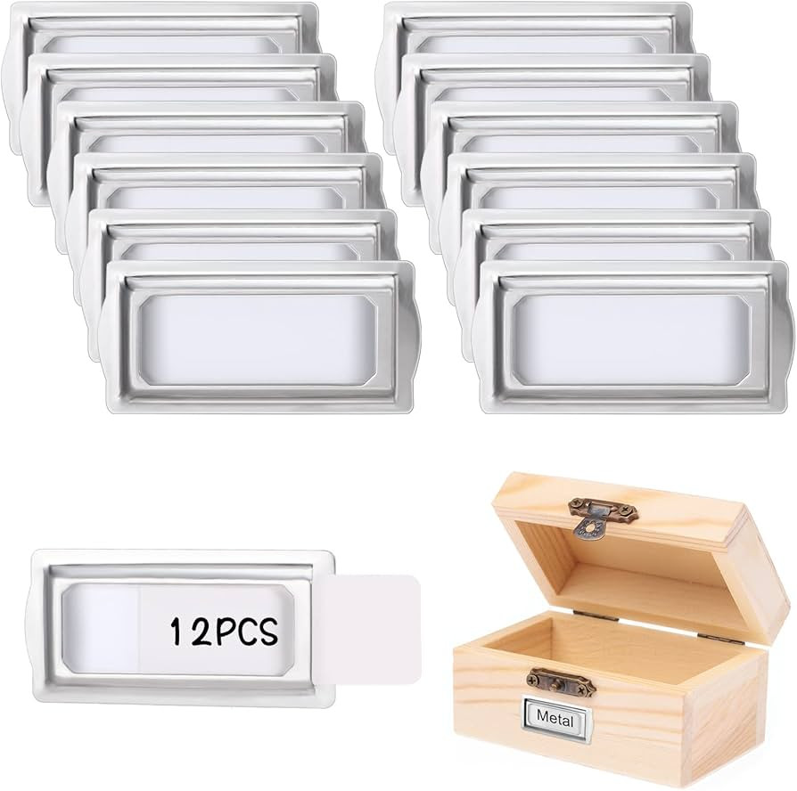 12 Pcs Self Adhesive Metal Bookplates for Books Card Horizontal Clip Label Holders Metal Drawer T... | Amazon (US)