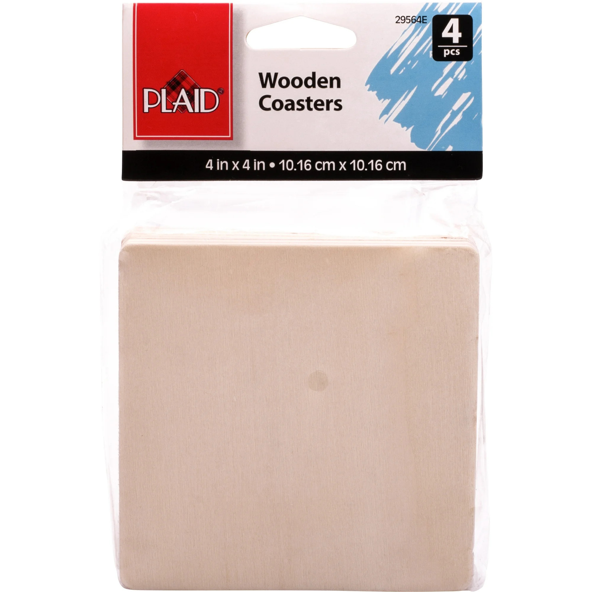 Plaid Unpainted Wood Surface, Square Coasters Set, 4 Piece, 4" x 4" | Walmart (US)