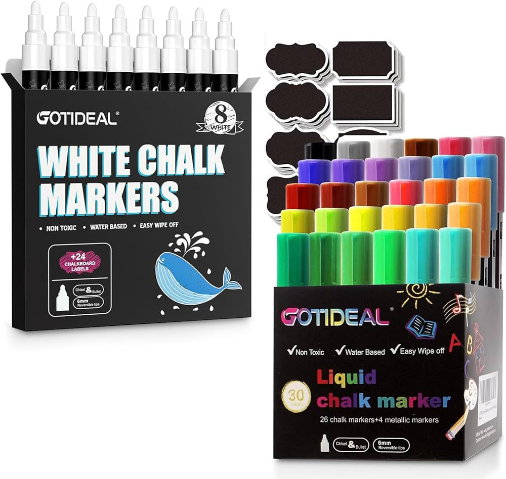 GOTIDEAL Liquid Chalk Markers 30 colors Premium Window Chalkboard Pens with White Chalk Markers | Amazon (US)