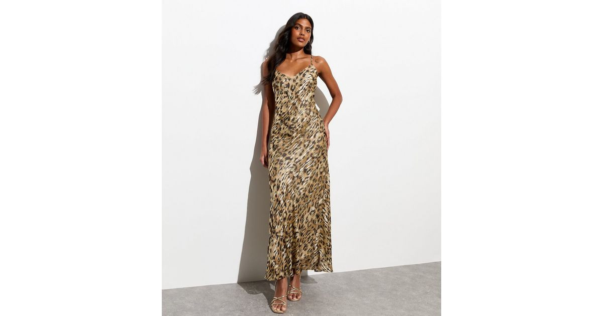 Gold Leopard Print Open Back Bias Cut Maxi Dress | New Look | New Look (UK)