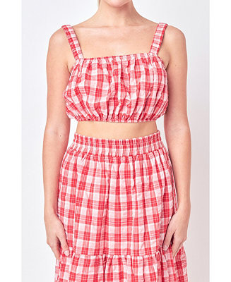 English Factory Women's Plaid Ruched Thick Strap Bandeau - Macy's | Macy's