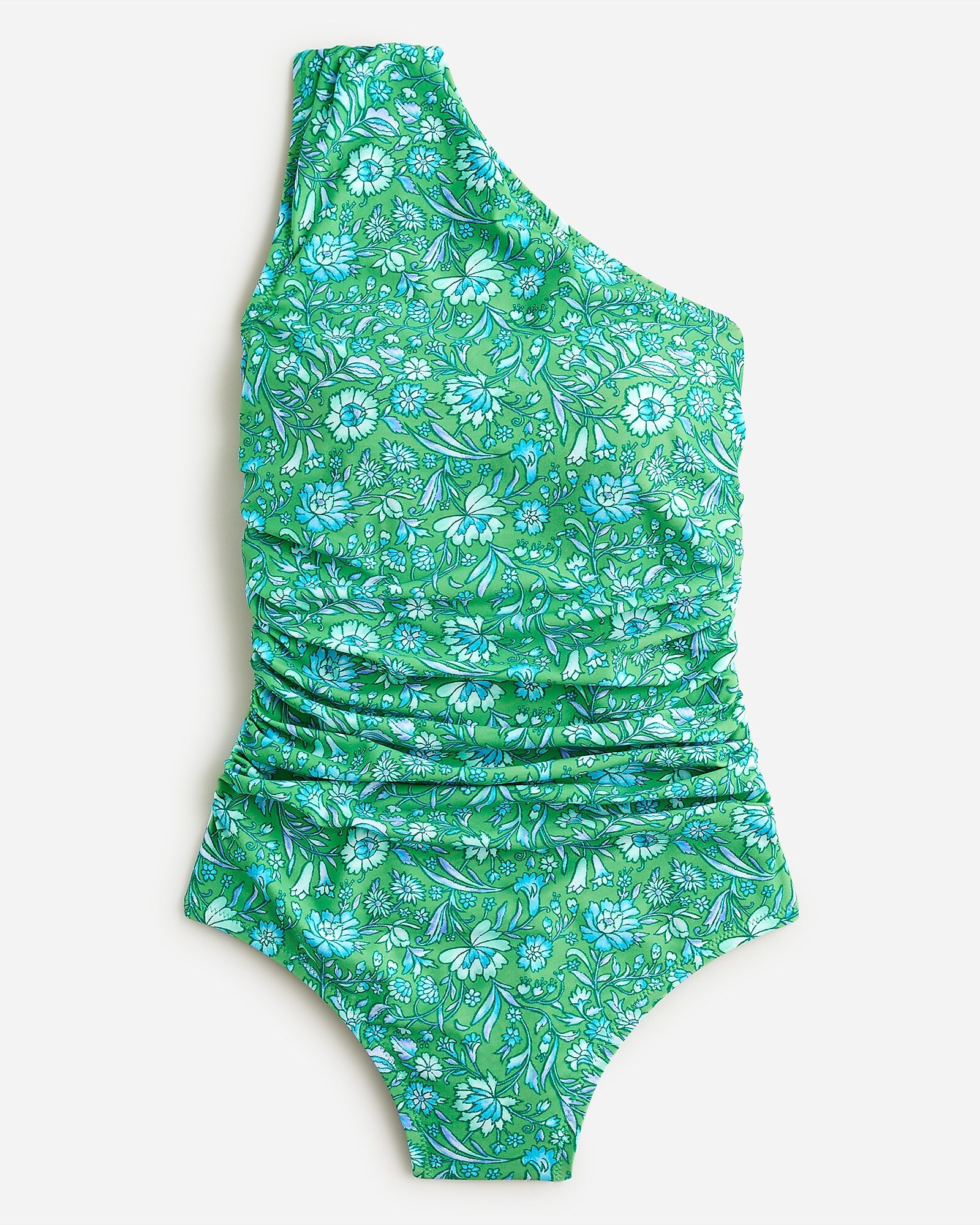 Ruched one-shoulder one-piece swimsuit in marigold blooms | J. Crew US