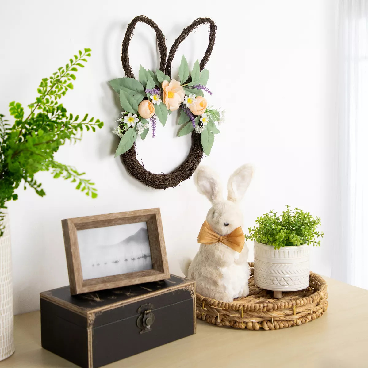 Northlight 15" Bunny Ears Floral Easter  Twig Wreath | Target