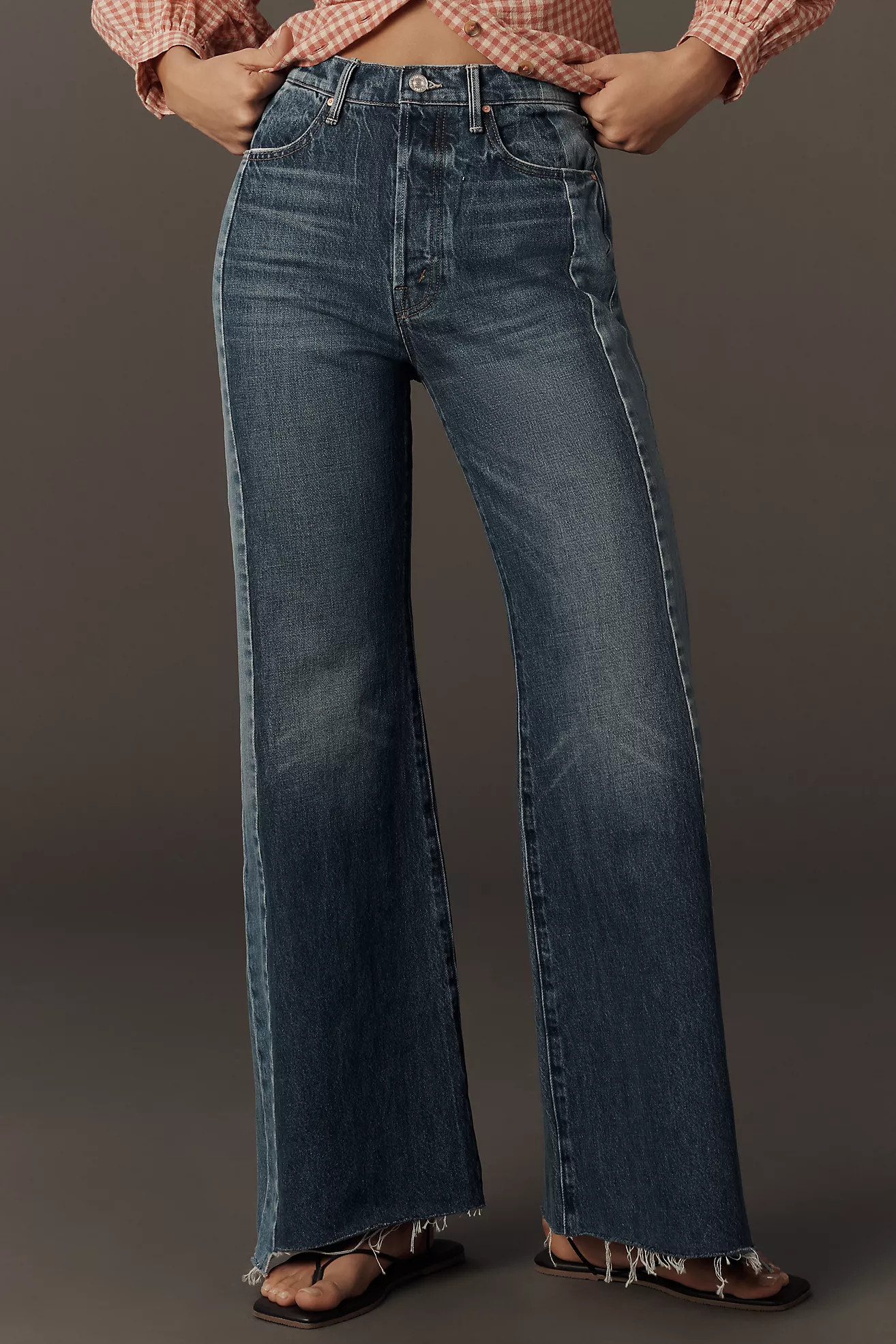 MOTHER The Tux Sidestepper Sneak Fray High-Rise Wide-Leg Jeans | Anthropologie (US)