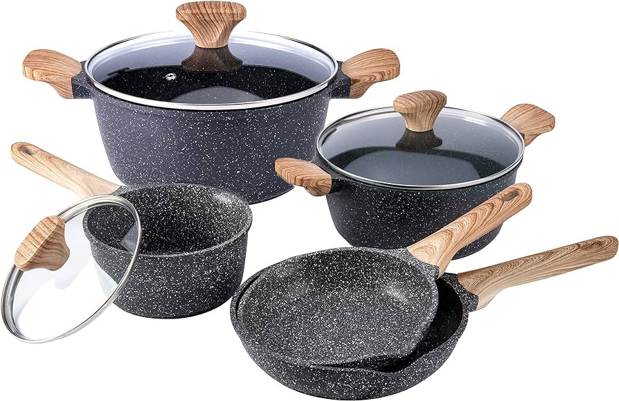 Country Kitchen Nonstick Induction Cookware Sets - 8 Piece Nonstick Cast Aluminum Pots and Pans w... | Amazon (US)