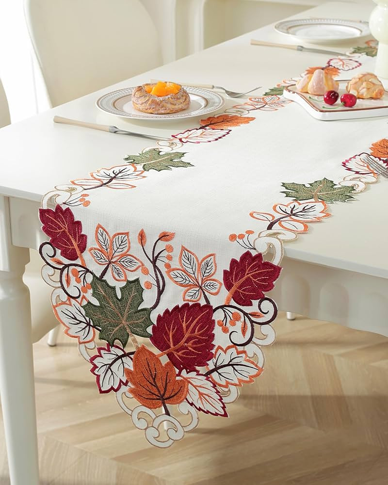 Fall Decorations for Home Fall Table Runner 36 Inches Long with Embroidered Maple Leaf. Thanksgiv... | Amazon (US)