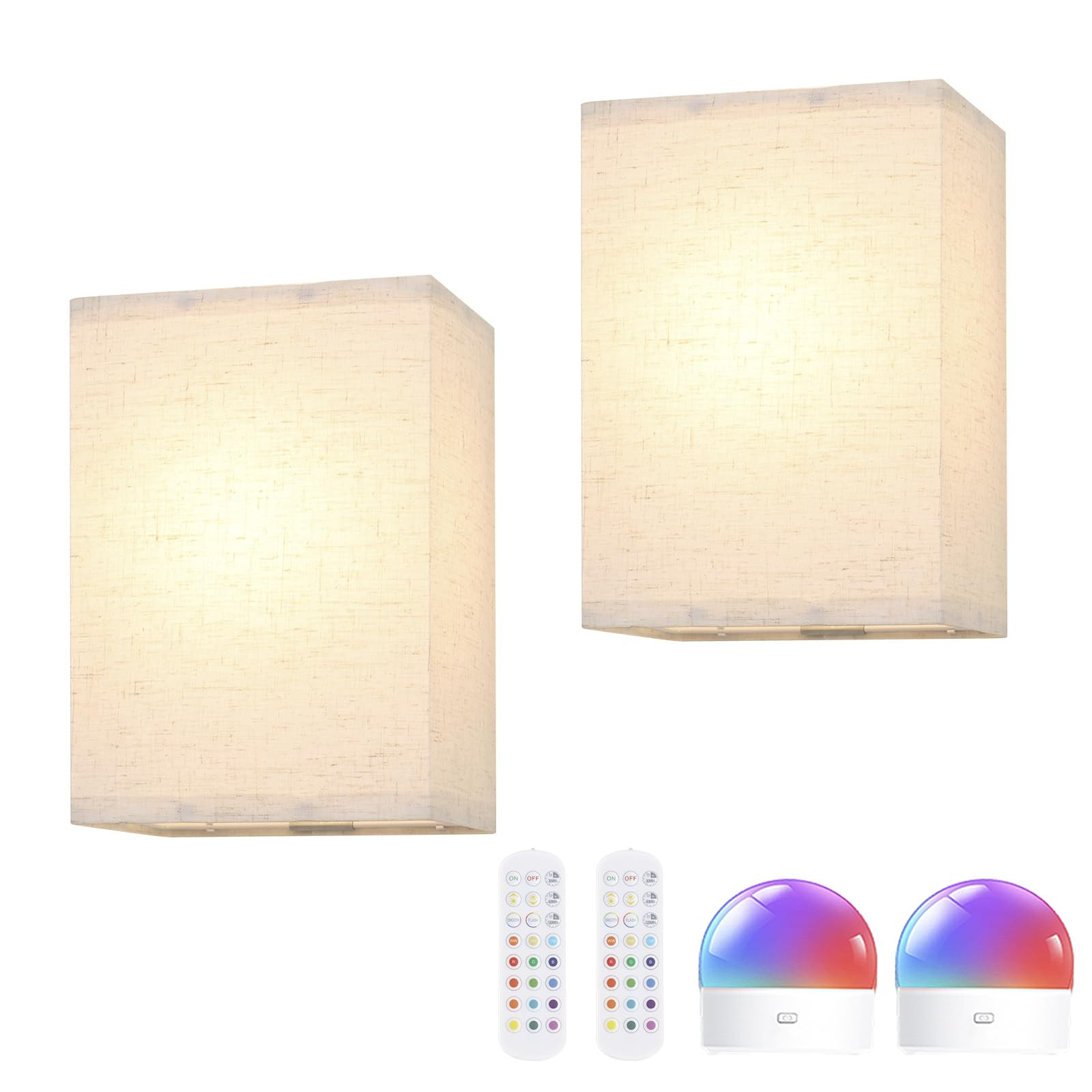 Adhesive Battery Operated Wall Sconce Set of 2, 5000 mAh Battery Rechargeable Bulb with 12 RGB Co... | Amazon (US)