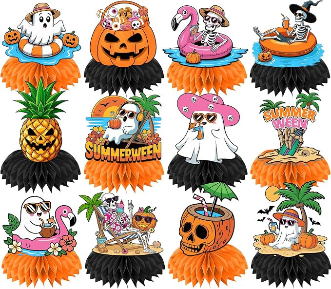 Summerween Decorations Honeycomb Centerpieces, 12Pcs Summer Ween Party Table Centerpieces Pumpkin... | Amazon (US)
