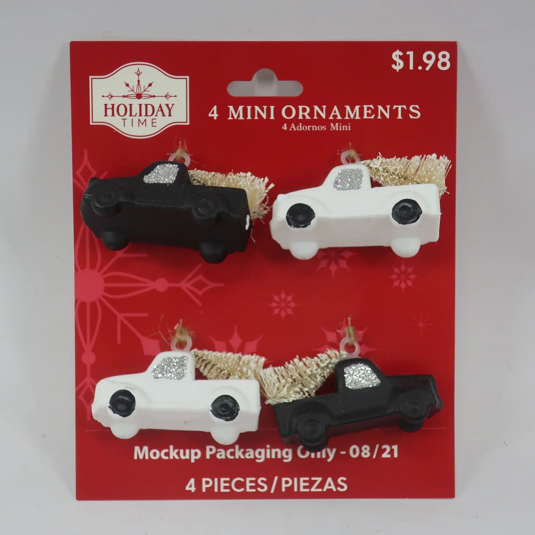 Holiday Time Black/ White Pick Up Truck with Miniature Tree Christmas Mini Ornaments, 4 Count - W... | Walmart (US)