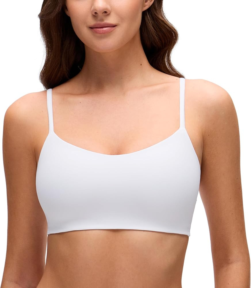 CRZ YOGA Softhold Mold V Neck Bralette for Women - Adjustable Spaghetti Lounge T-Shirt Everyday B... | Amazon (US)