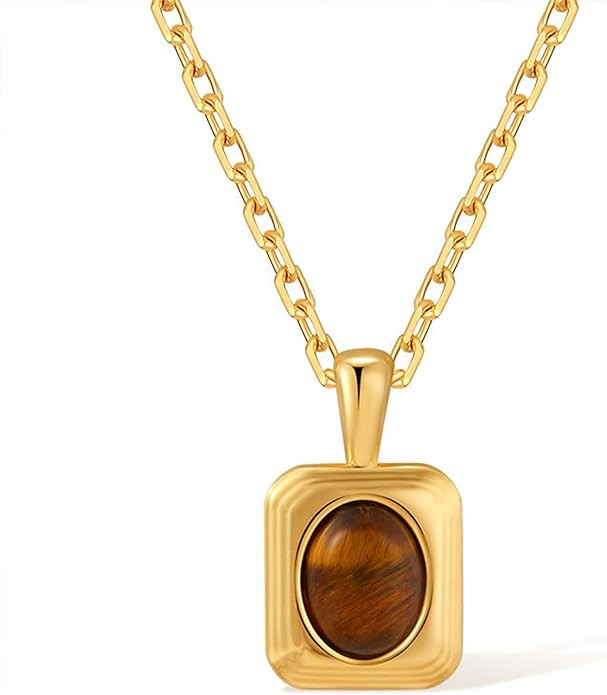 Jean Beau Gold Stone Pendant Necklaces for Women, Chunky Gemstone Dangle Necklace Wedding Prom Fa... | Amazon (US)