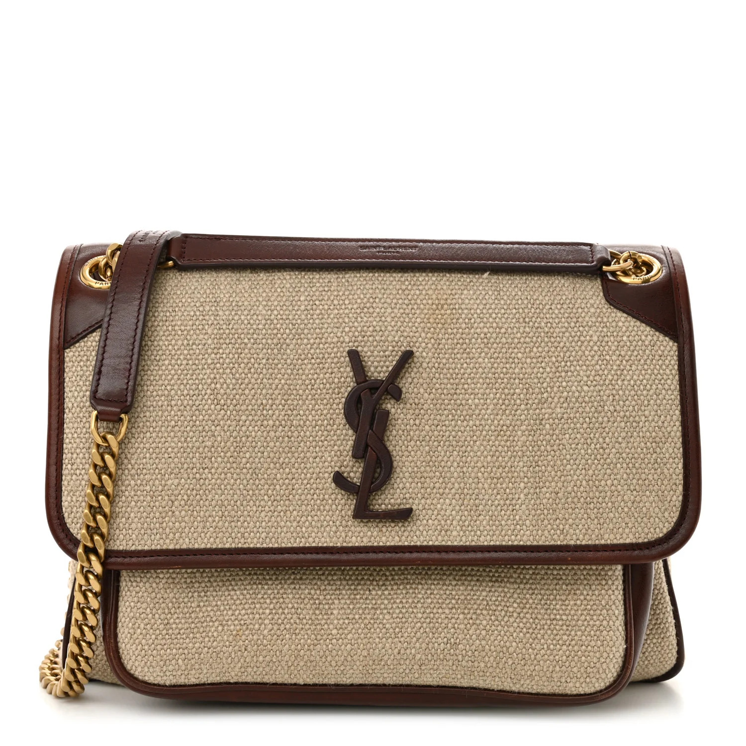 Cotton Canvas Vintage Calfskin Monogram Medium Niki Chain Satchel Natural Chocolate | FASHIONPHILE (US)