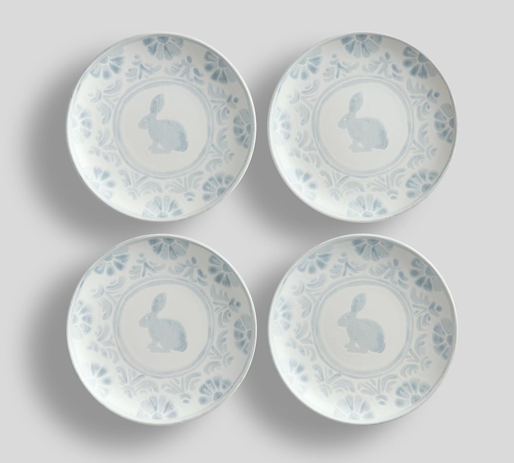 Chambray Tile Bunny Handcrafted Stoneware Salad Plates  - Set of 4 | Pottery Barn (US)