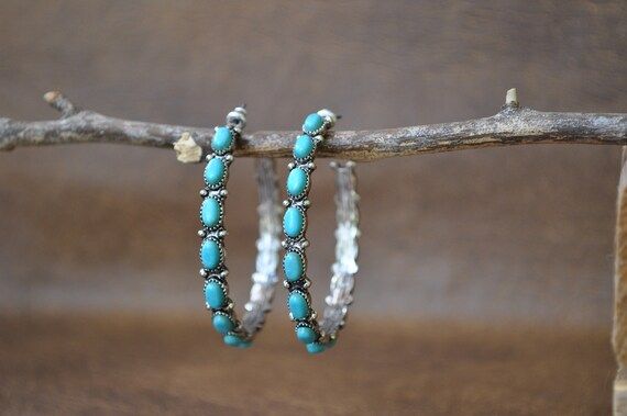 2" Turquoise Hoop Earrings | Etsy (US)