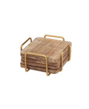 Godinger Set of 4 Wood Coasters in Holder | Macys (US)