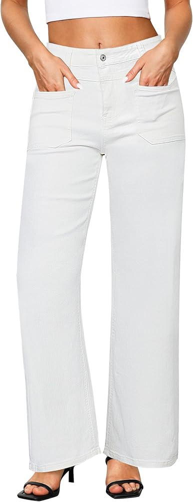 GRAPENT Wide Leg Jeans for Women Trendy High Waisted Loose Straight Leg Stretchy Retro Denim Pant... | Amazon (US)