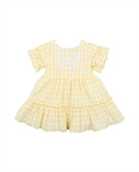 David Jones Bebe by Minihaha Peggy Embroidered Gingham Dress (000-2Y) in Lemon Gingham, Size 000 | David Jones (Australia & New Zealand)