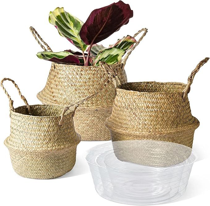 Amazon.com : LE TAUCI Plant Baskets Set of 3, Woven Seagrass Basket, 7+7.8+10.2 inch, Indoor Home... | Amazon (US)