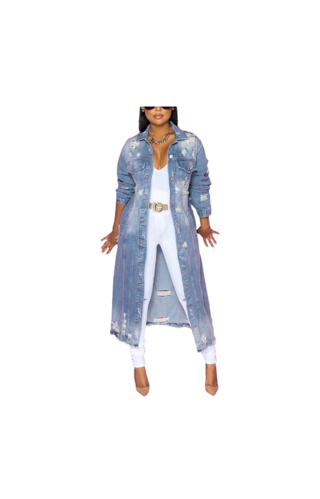 Women's Ripped  Maxi Long Denim Jacket Trench Coat

#LTKStyleTip #LTKSummerEdit #LTKSaleAlert