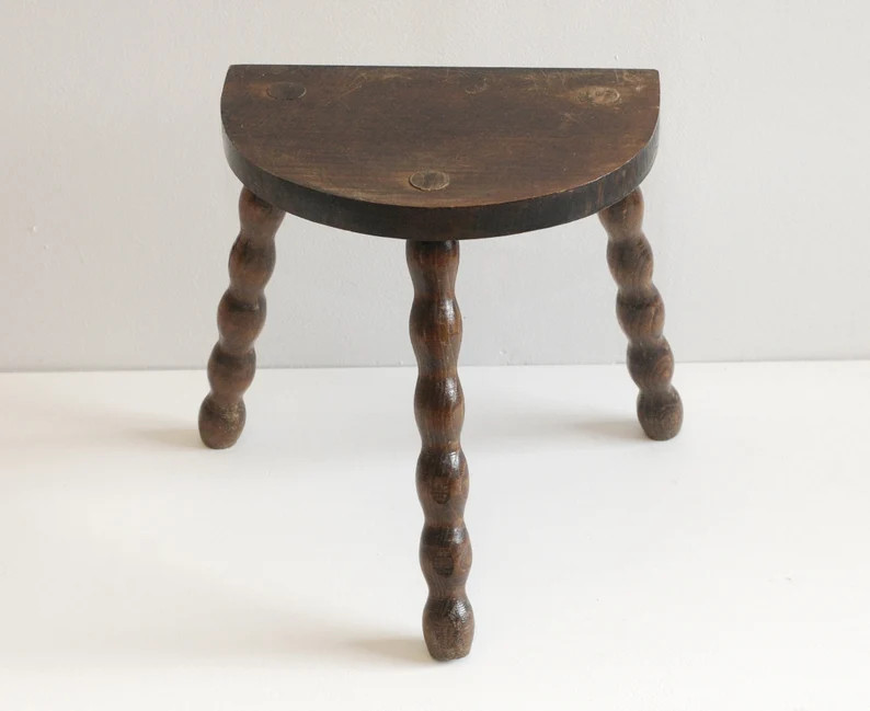 Vintage French Wood Stool Side Table Plant Stand Tripod Chair Natural Wood Furniture/frenchstudio... | Etsy (US)