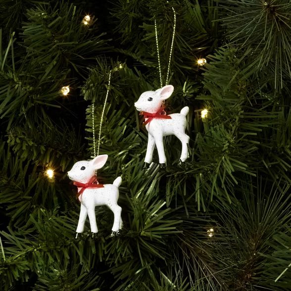 2ct Small Retro Deer Christmas Ornament Set White - Wondershop™ | Target