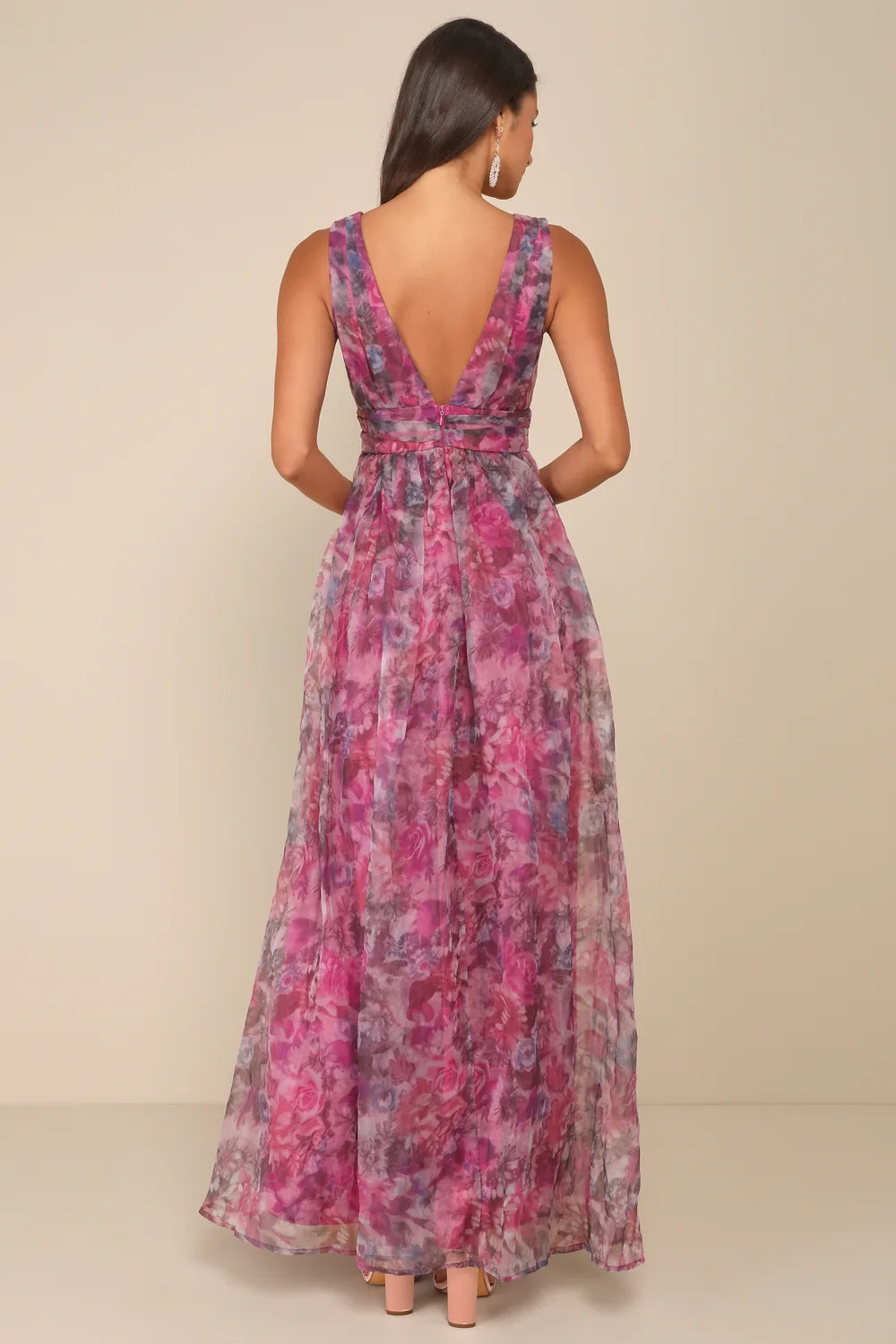 Garden Romance Magenta Floral Print Organza Maxi Dress | Lulus