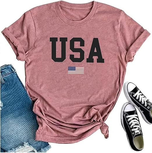 USA Flag Tee Shirt for Women 4th of July Memorial Day Gift T Shirt Casual Short Sleeve American P... | Amazon (US)