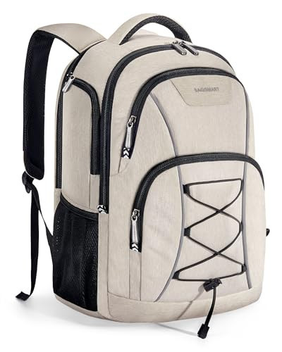 BAGSMART Travel Laptop Backpack, 15.6 inch Laptop Backpack With USB Charger Hole, Water Resistant College bookbag for Women Men, Casual Daily Backpack for travel, Beige | Amazon (US)