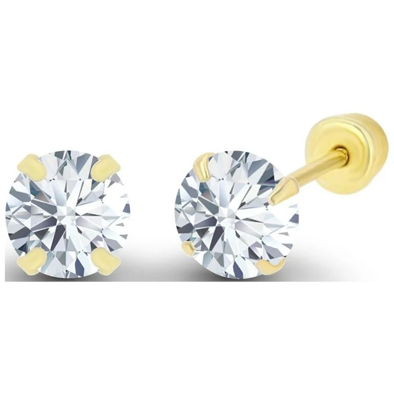 Solid 14k Yellow Gold Hypoallergenic Round Cubic Zirconia Solitaire Stud Earrings For girls With ... | Walmart (US)