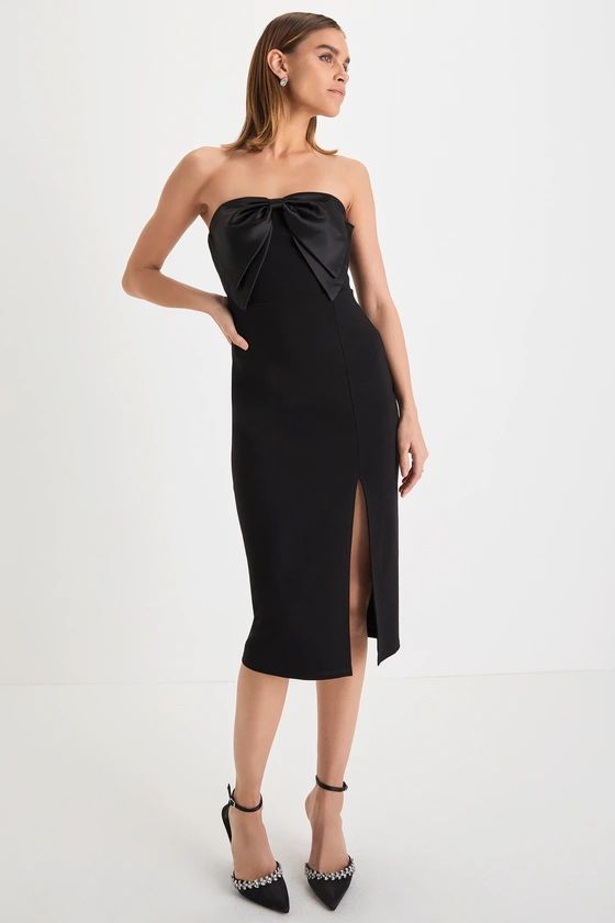 Bring the Poise Black Strapless Bow Midi Dress | Lulus (US)