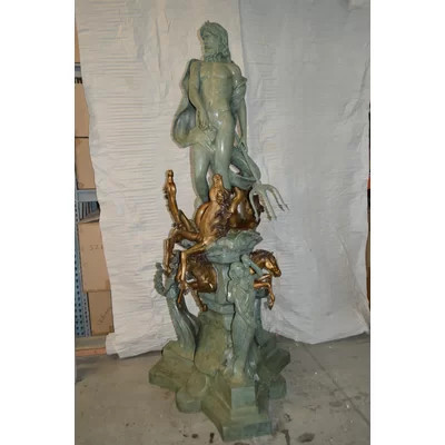 Bronze Neptune Fountain With six Horses Statue - Size: 38"L x 38"W x 90"H. | Wayfair North America