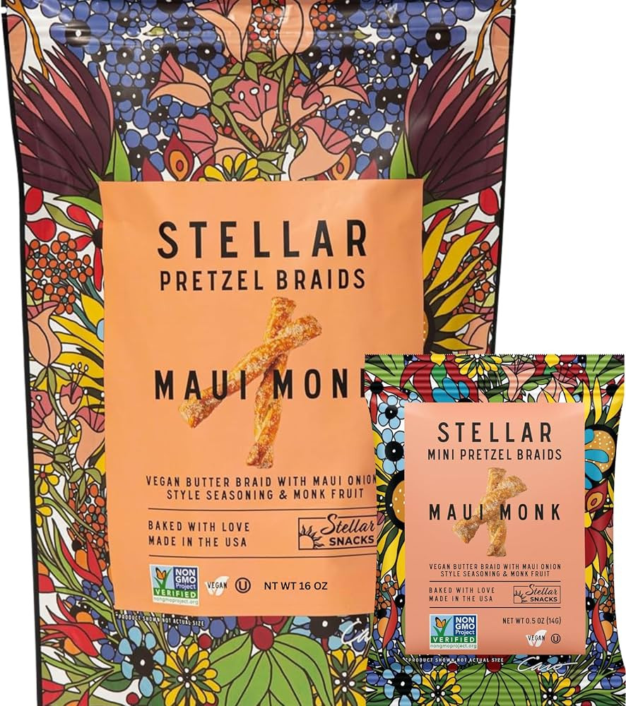 Stellar Snacks Pretzel Braids - Regular Big Bag & Mini Pretzel Braids Combo - Regular & Mini Maui... | Amazon (US)