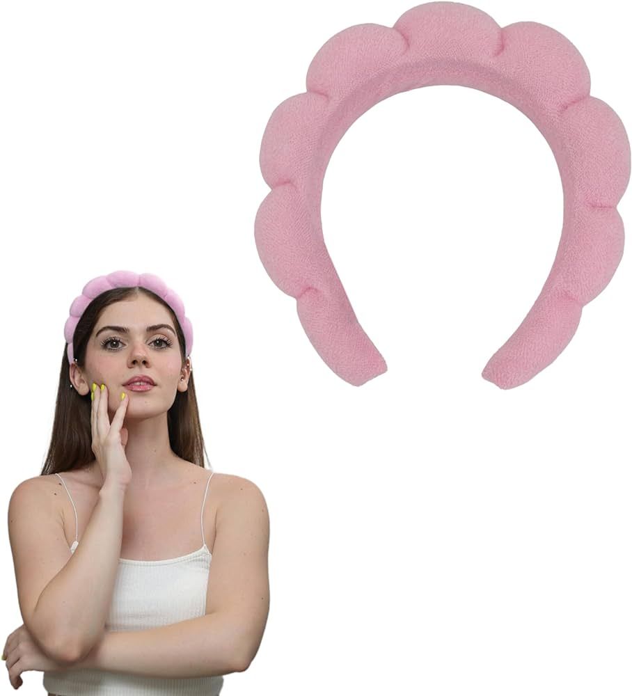 Spa Headband for Washing Face, Cute Pink Makeup Headband, Puffy Spa Headband, Terry Towel Cloth, ... | Amazon (US)
