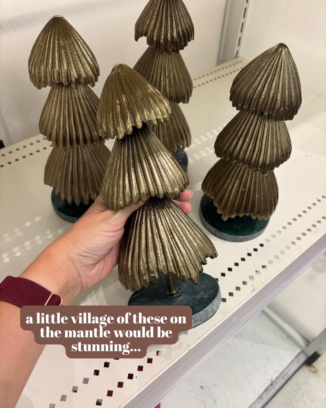 These Target holiday trees are so good. 🎯
They have that Pottery Barn / Anthropologie Christmas look without the price tag — the scalloped texture and antique brass finish feel elevated, not “craft aisle.” I’m picturing a little cluster of them on the mantle, on a console table, or mixed into a holiday centerpiece for that layered, collected look.

They come in two sizes, so you can mix + match for height variation (which always makes decor feel more designer).

#LTKHoliday #LTKHome #LTKFindsUnder50