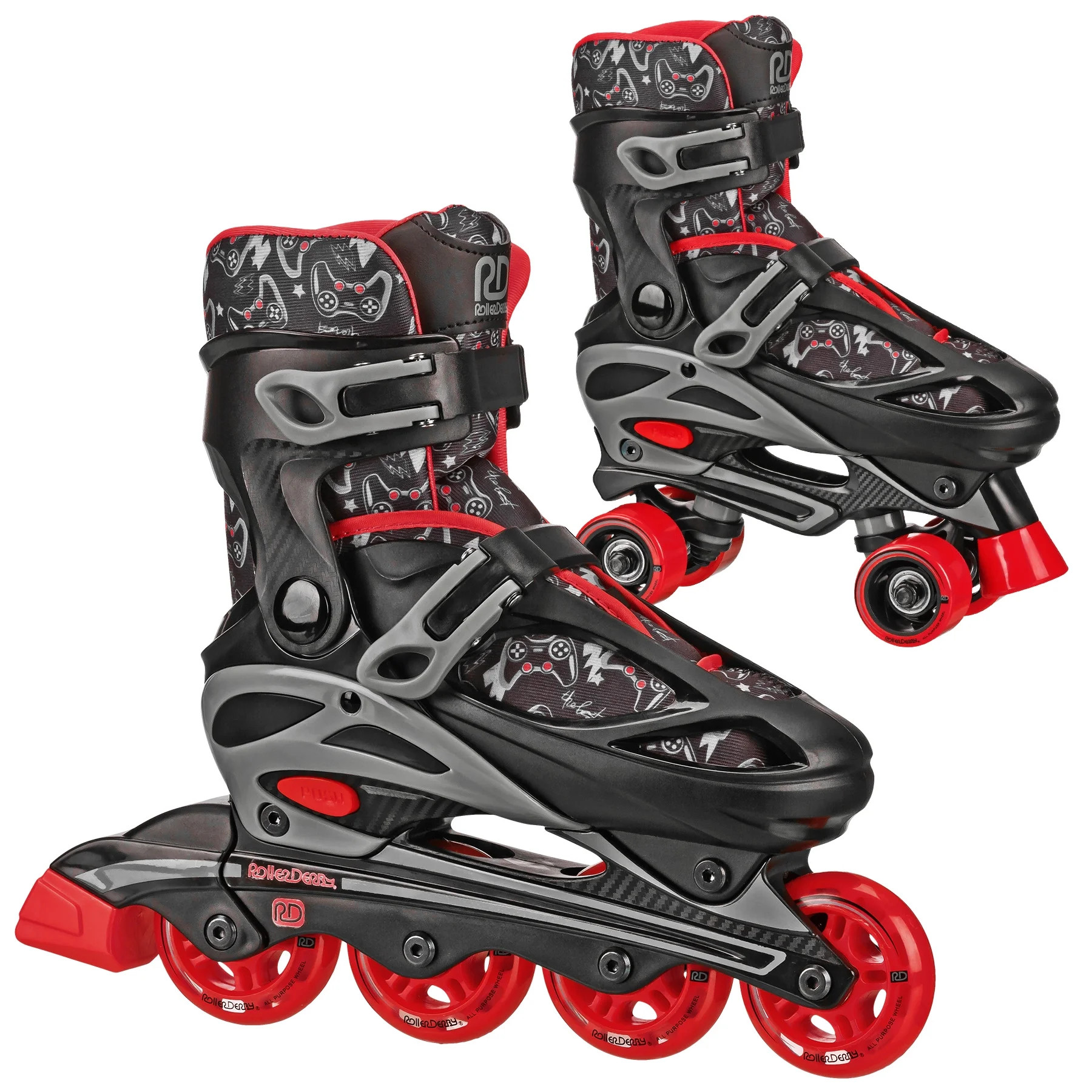Roller Derby Sprinter Boy's 2n1 Adjustable Quad and Inline Skate Combo Gamer, Size 3-6 - Walmart.... | Walmart (US)