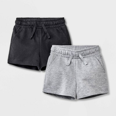 Toddler Girls' 2pk Knit Shorts - Cat & Jack™ Black/Gray 12M: Cotton Blend, Mid-Rise, Elastic Waistband, French Terry | Target