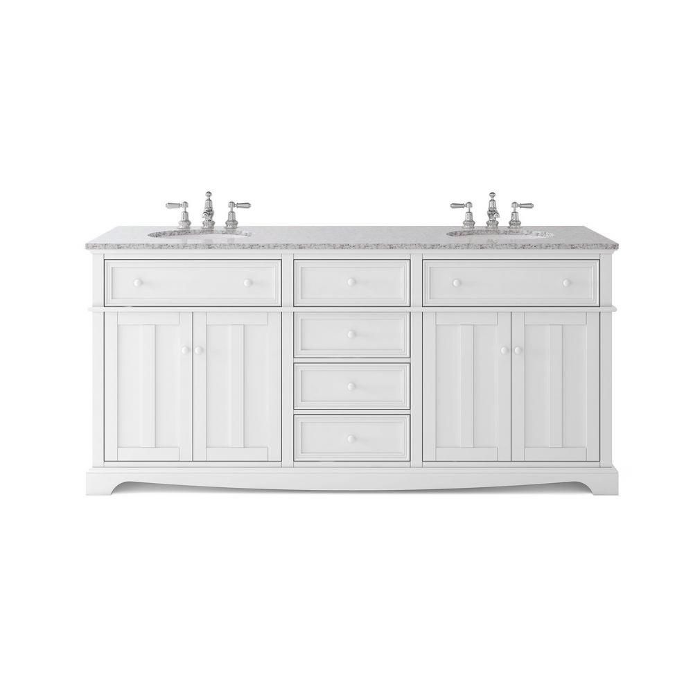 Home Decorators Collection Fremont 72 in. W x 22 in. D Double Vanity in White with Granite Vanity... | The Home Depot