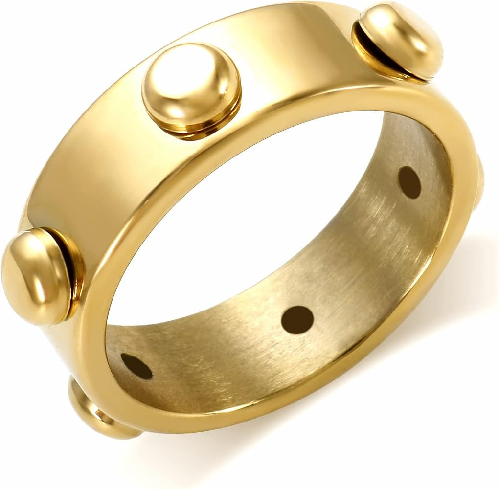 Rings for Women, 18K Gold Plated Rivets Thick Women\u2019s Stacking Rings for Wedding Anniversary... | Amazon (US)
